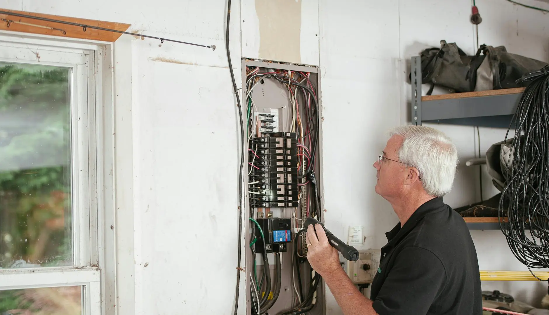 Consultant HSE mesurant les panneaux électriques de contrôle